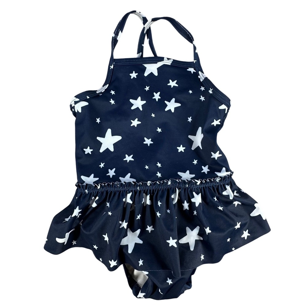 Moon and Back by Hanna Andersson Star Ruffle Swimsuit Navy Blue 2T Girls